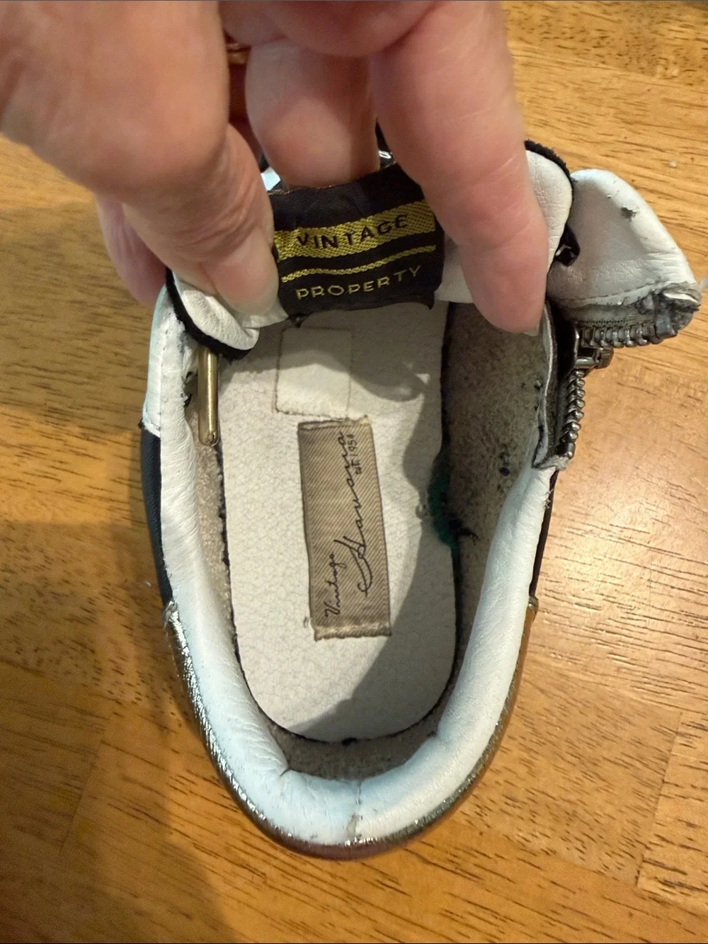 Vintage Havana Black and White Kids Sneakers with Side Zip and Branded Laces